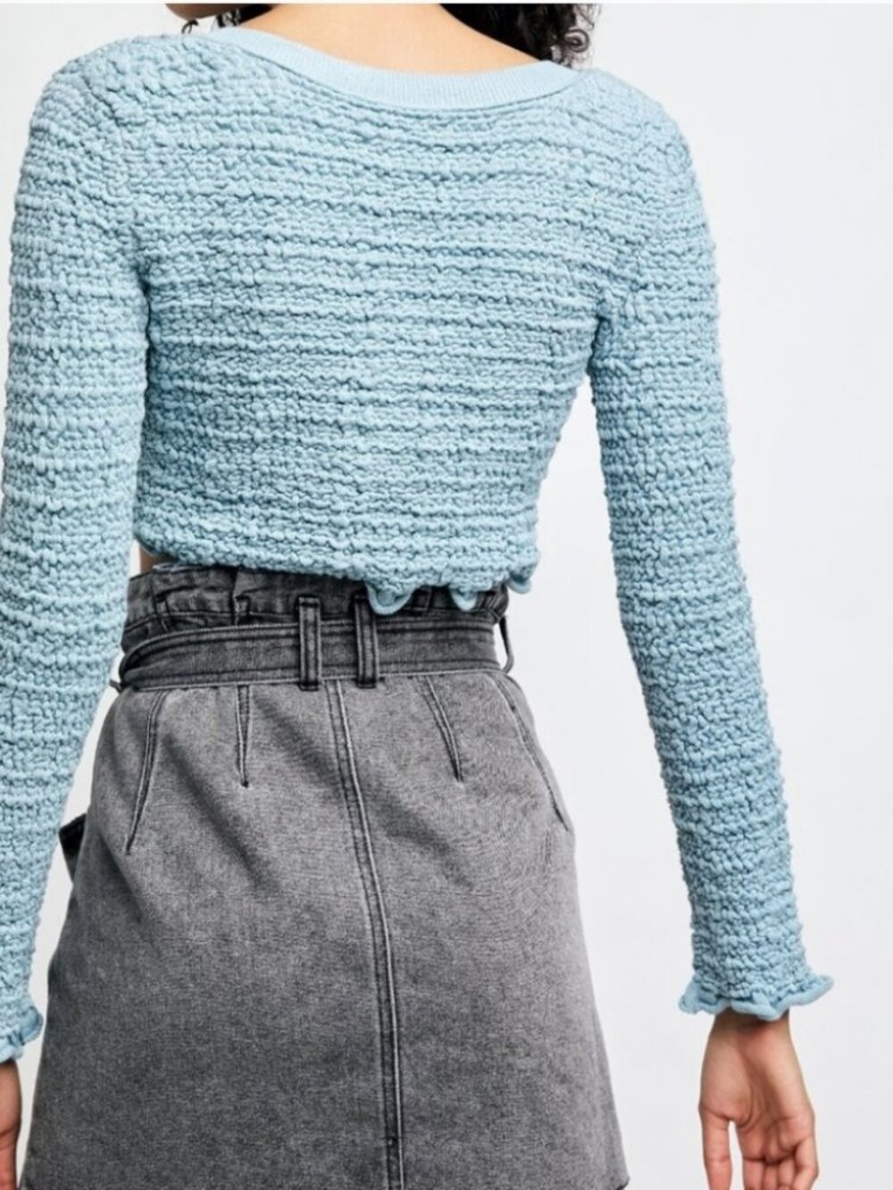 Free People Rosehip Cardi in a light blue shade, smocked,